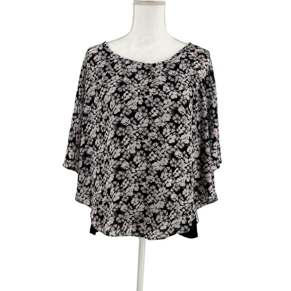 Elle Womens Floral Print Batwing Sleeve Blouse With Black Inner Layer Size L - Picture 1 of 11